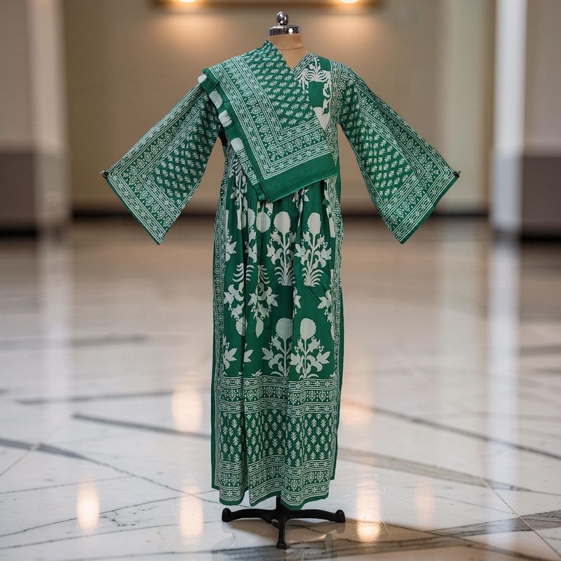 L-XL Cotton Printed Amber Dress 57" Long Jalabiya With Sheila JP