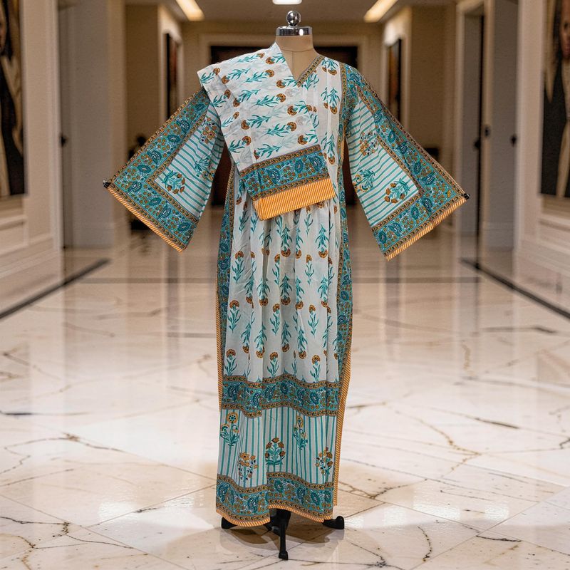 L-XL Cotton Printed Amber Dress 57" Long Jalabiya With Sheila JP