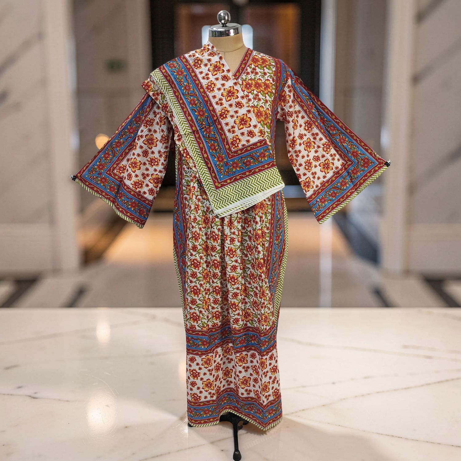 L-XL Cotton Printed Amber Dress 57" Long Jalabiya With Sheila JP