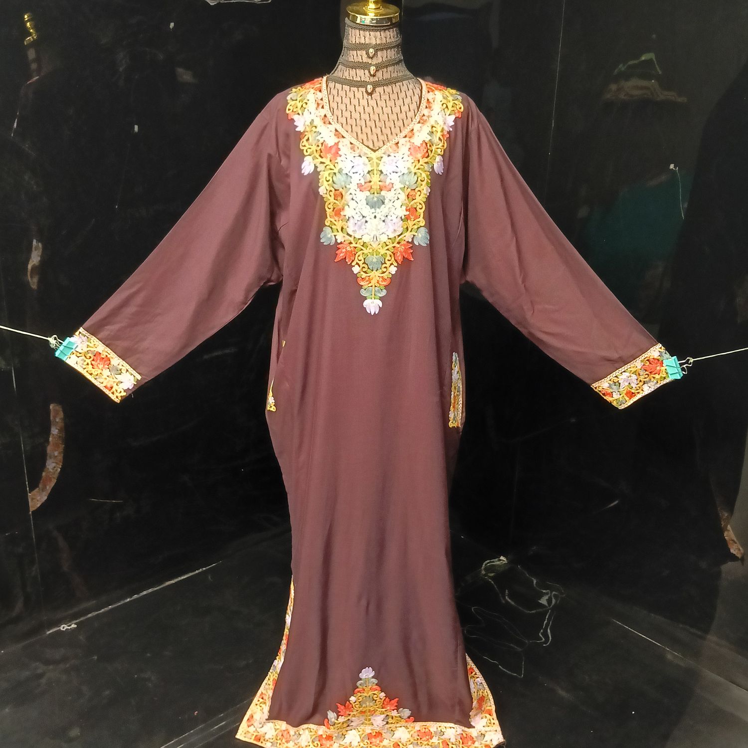 2XL-3XL Kashmiri Kaftan Cotton Dress 57" Long Jalabiya
