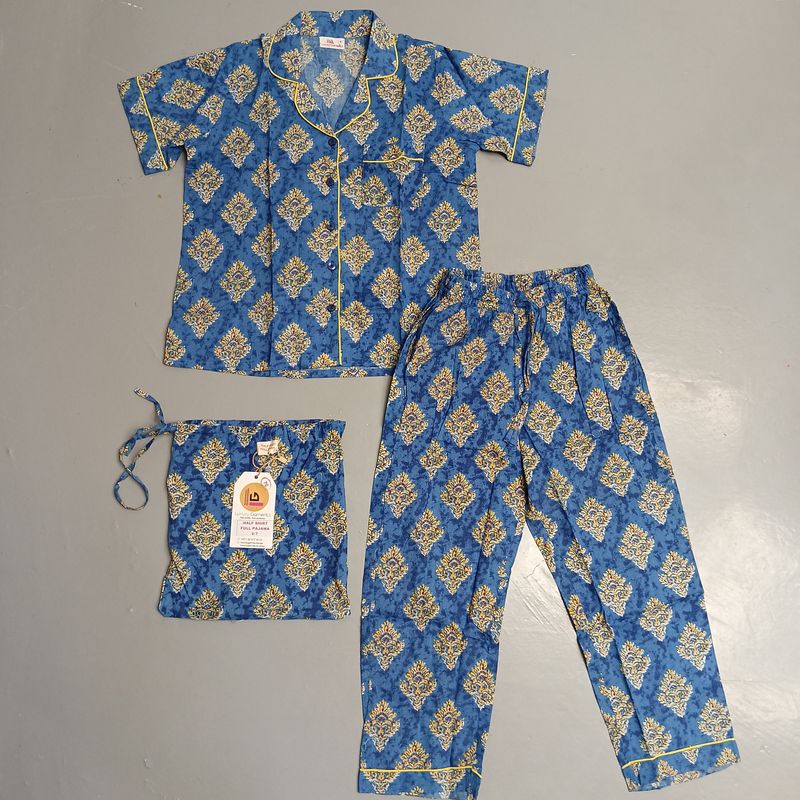 6-7 Year Pajama Cotton Short Sleeves Shirt Collar Neck Full Pajama Set