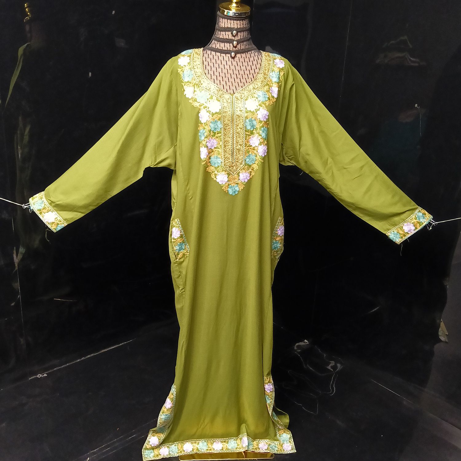 2XL-3XL Kashmiri Kaftan Cotton Dress 57" Long Jalabiya