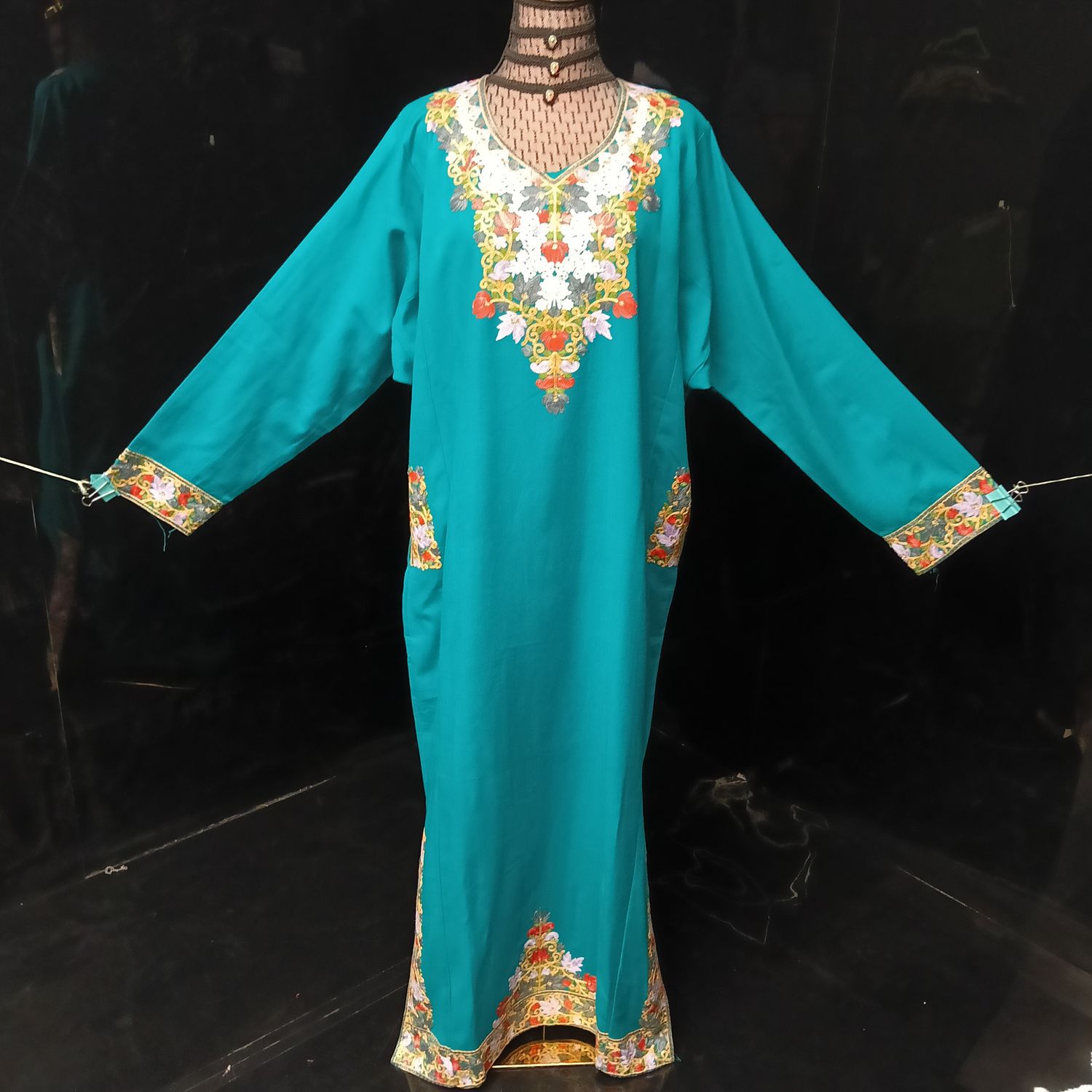 2XL-3XL Kashmiri Kaftan Cotton Dress 57" Long Jalabiya