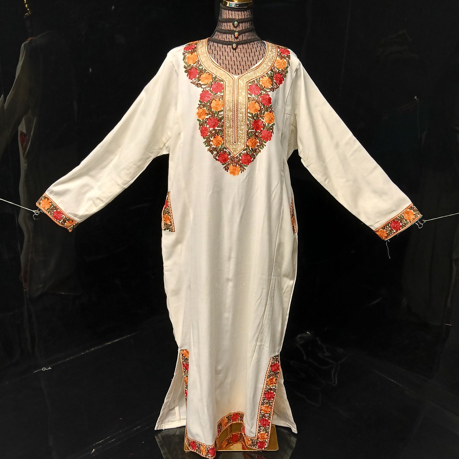 2XL-3XL Kashmiri Kaftan Cotton Dress 57" Long Jalabiya