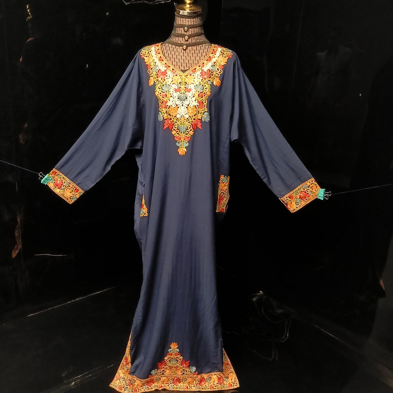2XL-3XL Kashmiri Kaftan Cotton Dress 57" Long Jalabiya
