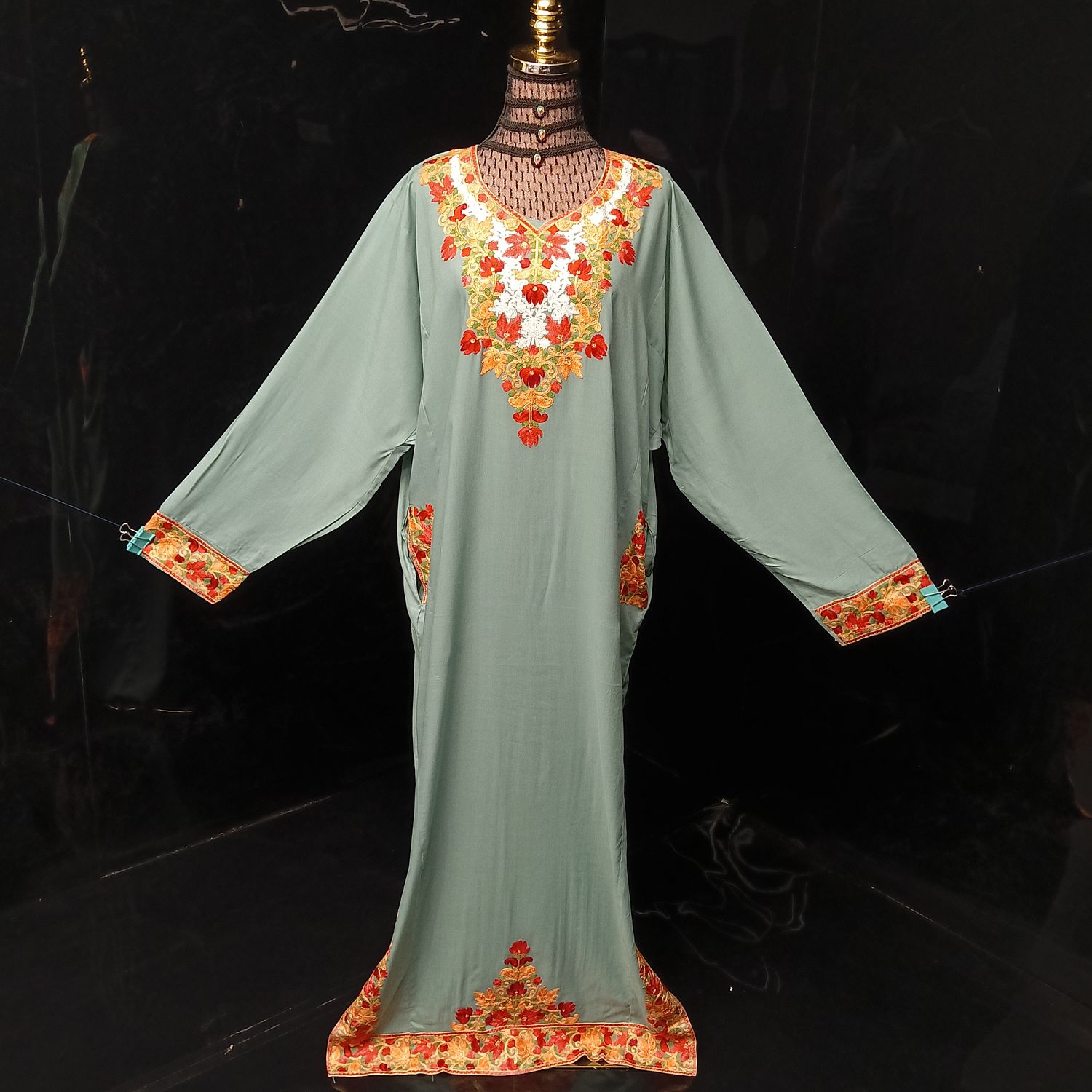 2XL-3XL Kashmiri Kaftan Cotton Dress 57" Long Jalabiya