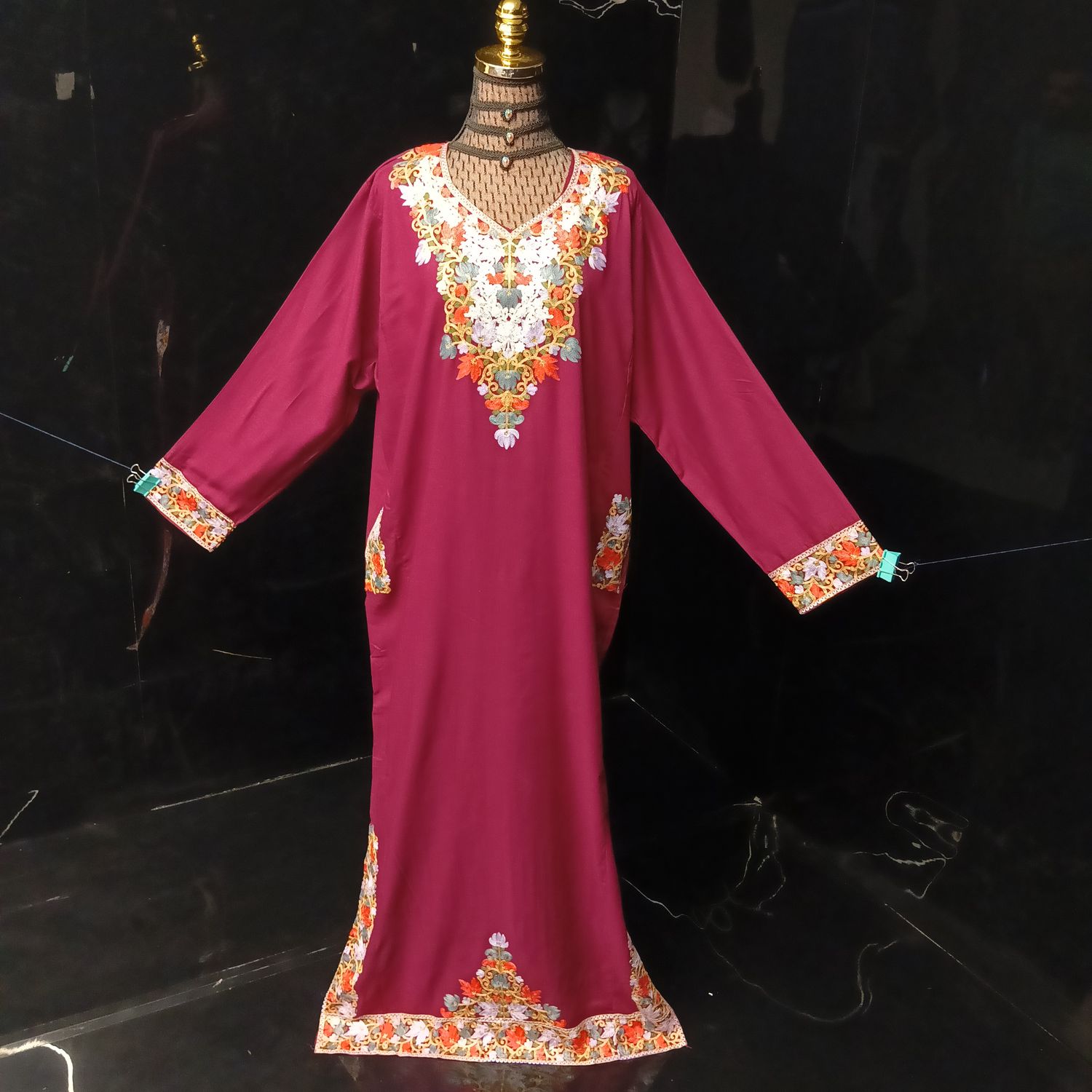 2XL-3XL Kashmiri Kaftan Cotton Dress 57" Long Jalabiya