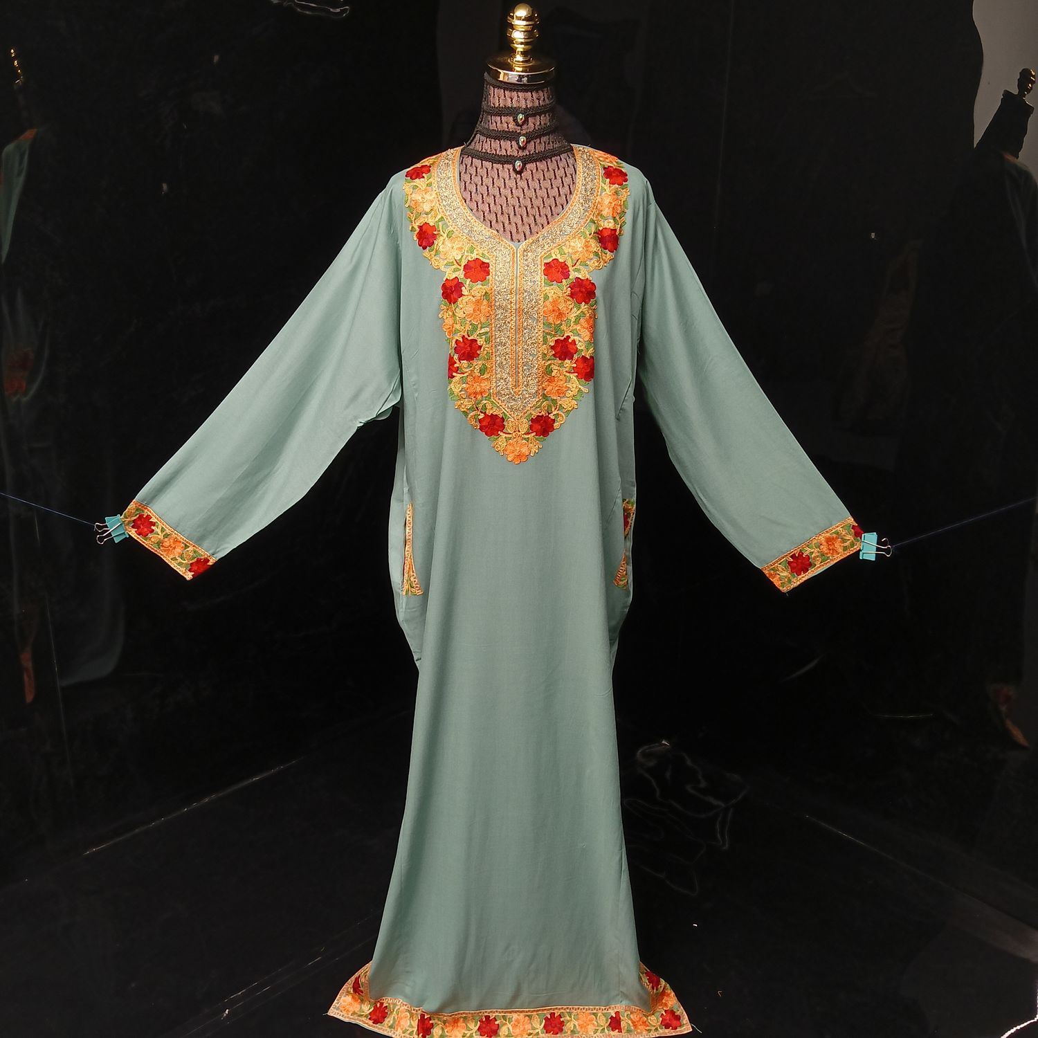 2XL-3XL Kashmiri Kaftan Cotton Dress 57" Long Jalabiya