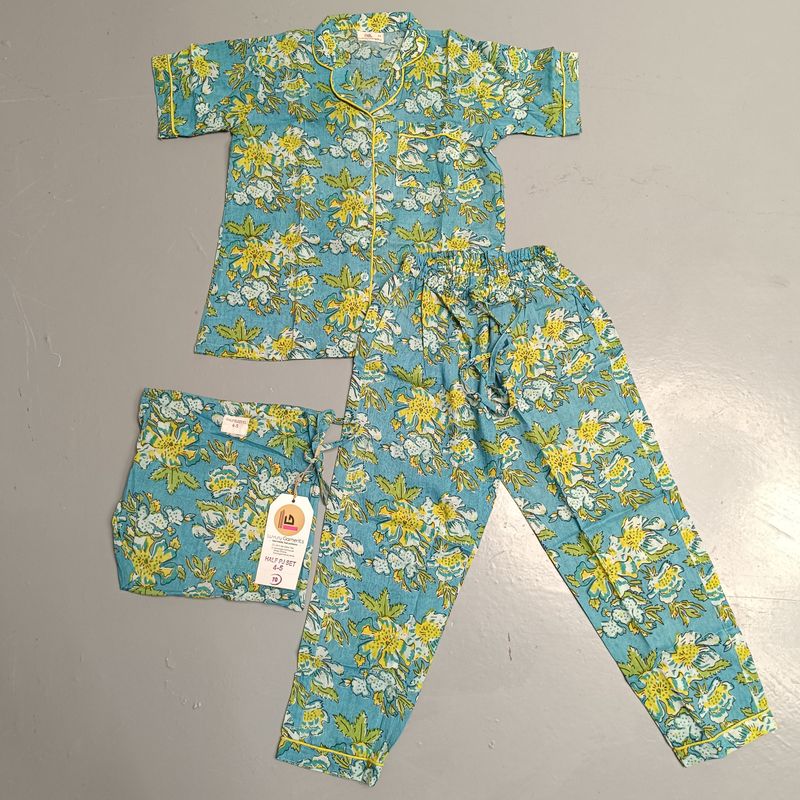 4-5 Year Cotton Short Sleeves Shirt Collar Neck Pajamas Set