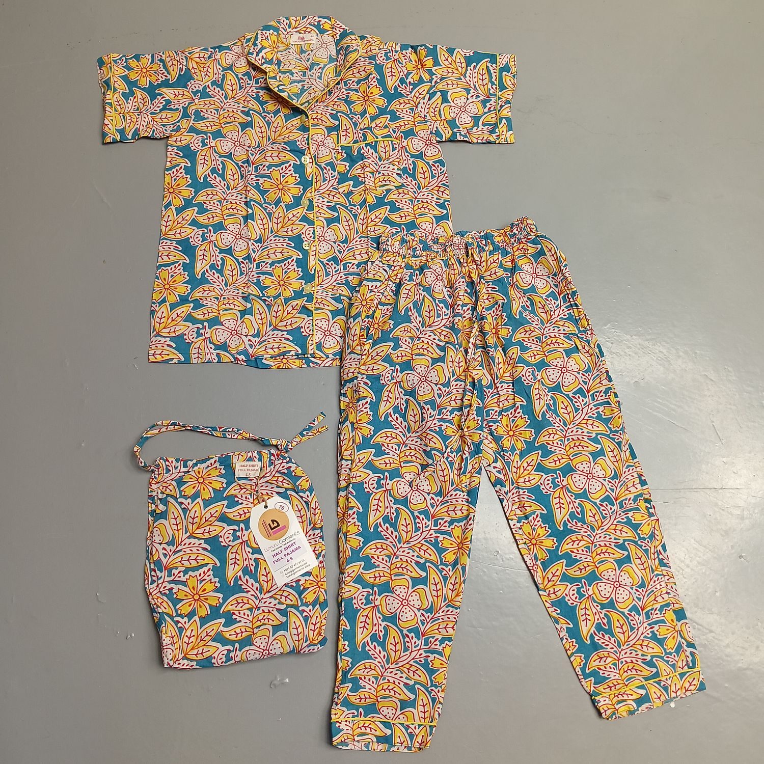 2-3 Year Cotton Full Sleeves Shirt Collar Neck Full Pajama Set
