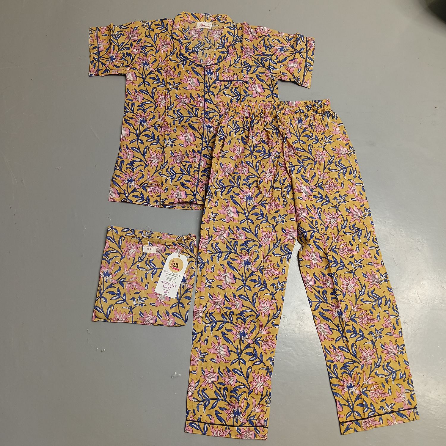 10-11 Year Cotton Half Sleeves Shirt Collar Neck Full Pajama Set