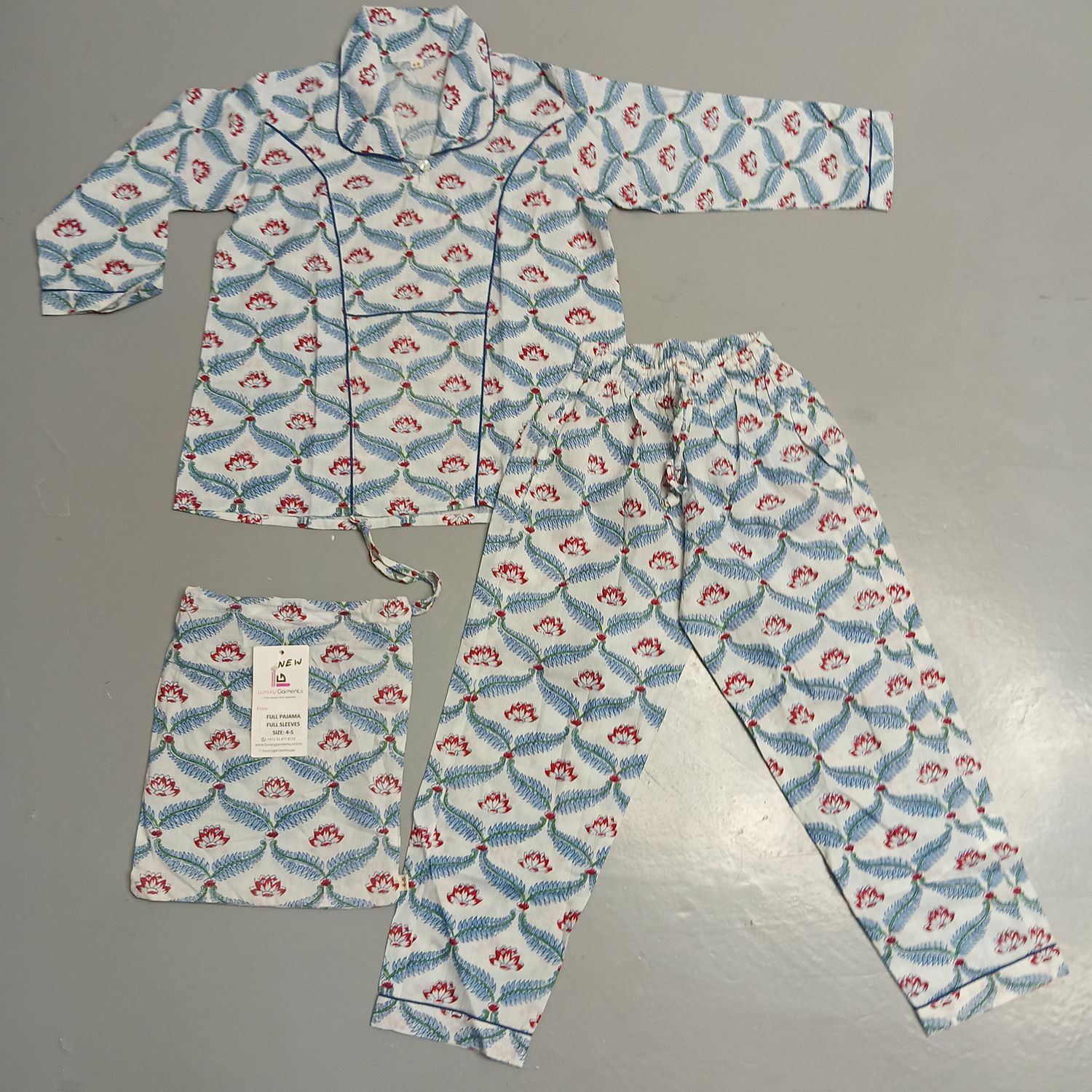 4-5 Year Cotton Short Sleeves Shirt Collar Neck Pajamas Set