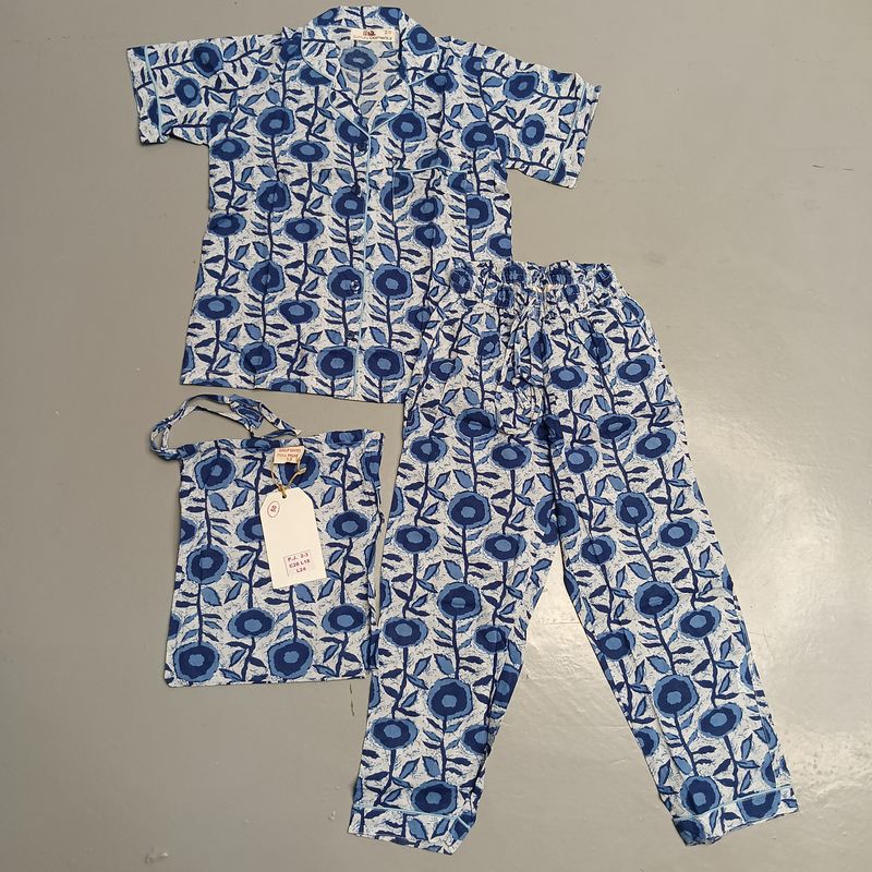 2-3 Year Cotton Full Sleeves Shirt Collar Neck Full Pajama Set