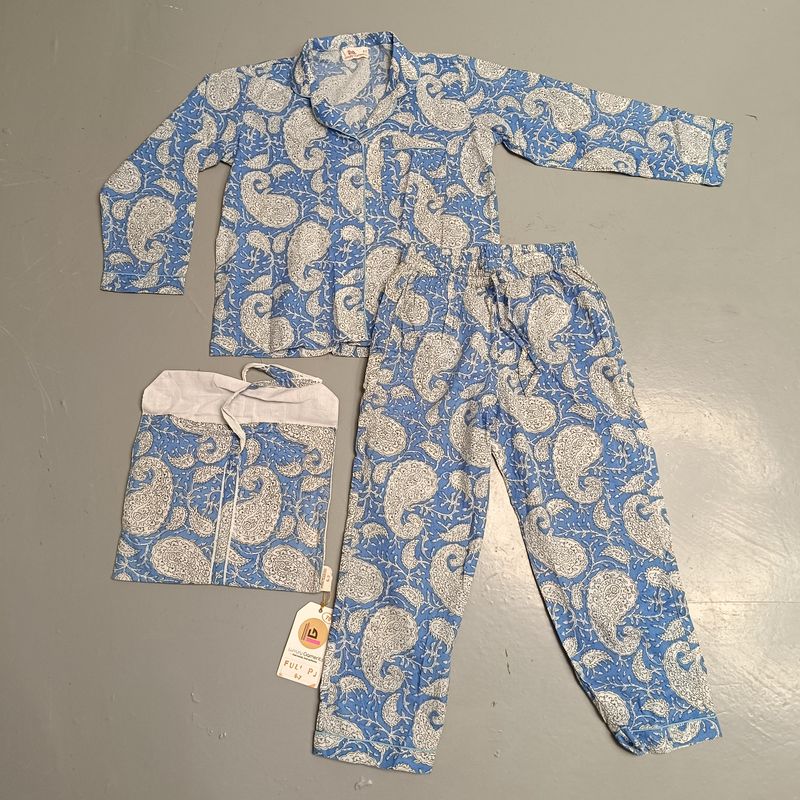 2-3 Year Cotton Full Sleeves Shirt Collar Neck Full Pajama Set