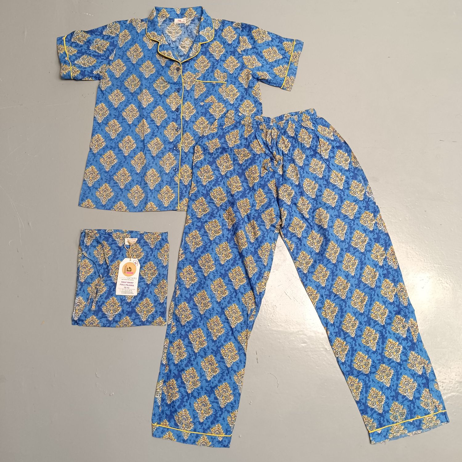 12-13 Year Cotton Half Sleeves Shirt Collar Neck Full Pajama Set