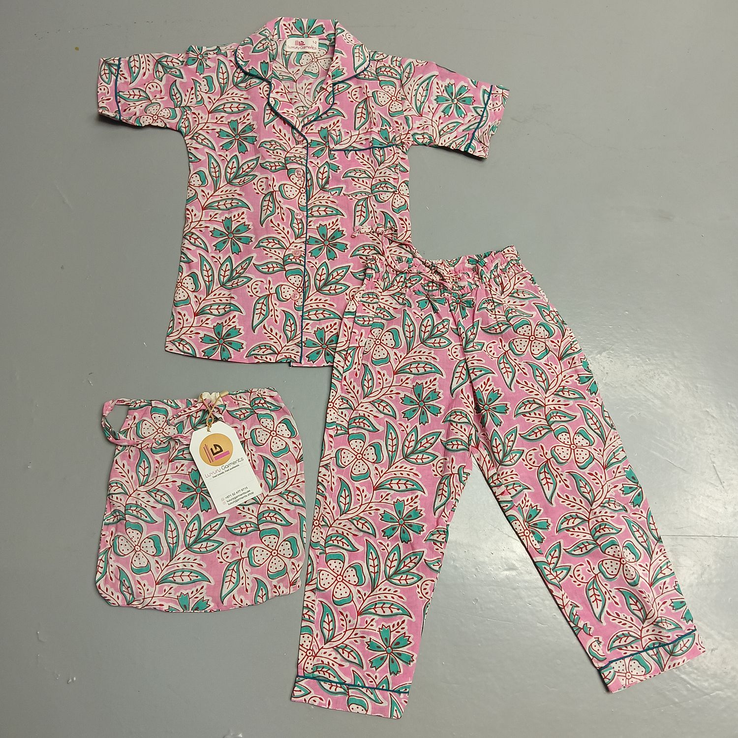 2-3 Year Cotton Half Sleeves Shirt Collar Neck Full Pajama Set