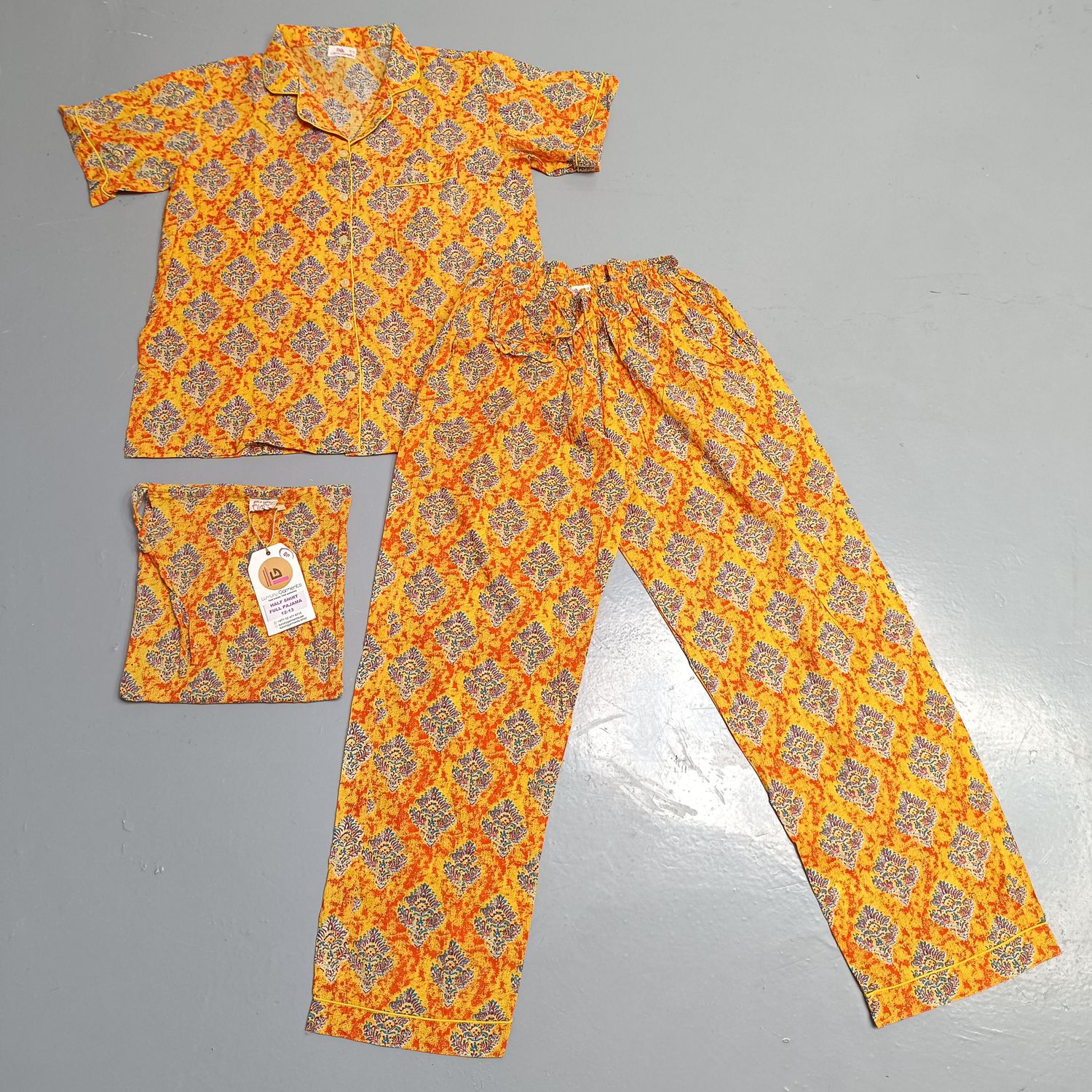 10-11 Year Cotton Half Sleeves Shirt Collar Neck Full Pajama Set