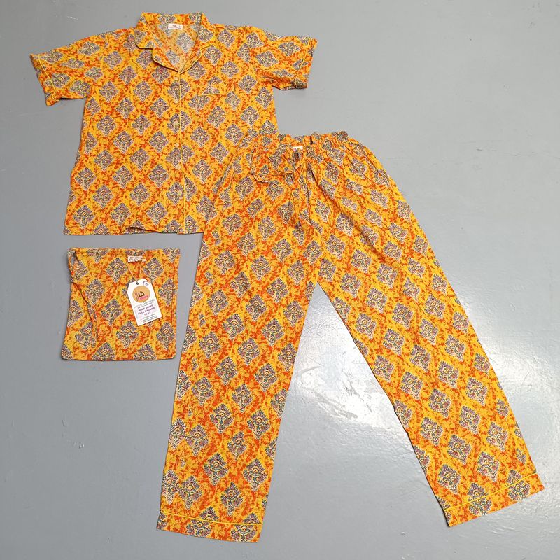1-2 Year Cotton Half Sleeves Shirt Collar Neck Full Pajama Set