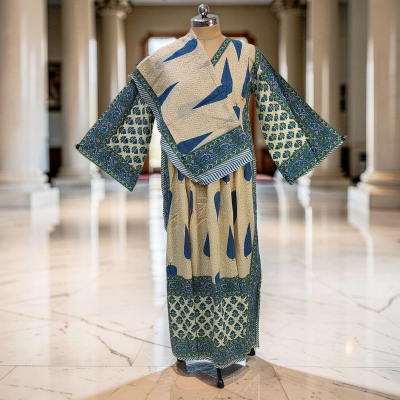 L-XL Cotton Printed Amber Dress 57" Long Jalabiya With Sheila JP