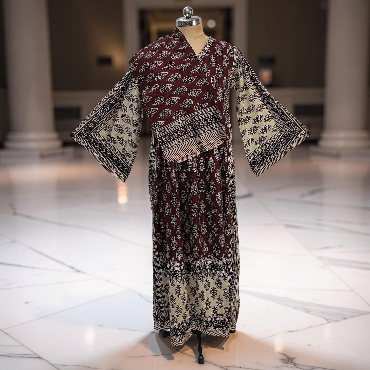 L-XL Cotton Printed Amber Dress 57" Long Jalabiya With Sheila JP