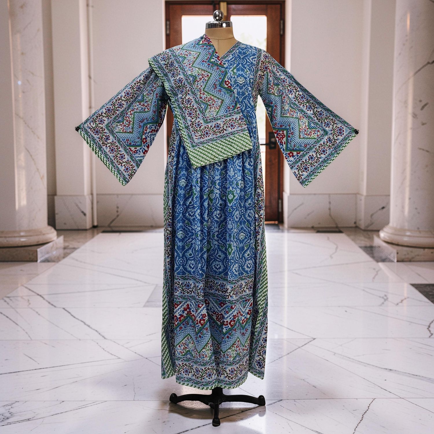 L-XL Amber Cotton Printed Dress 57" Long Jalabiya With Sheila JP
