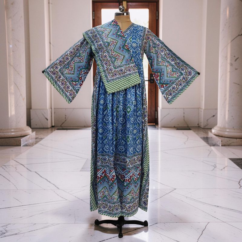 L-XL Amber Cotton Printed Dress 57" Long Jalabiya With Sheila JP