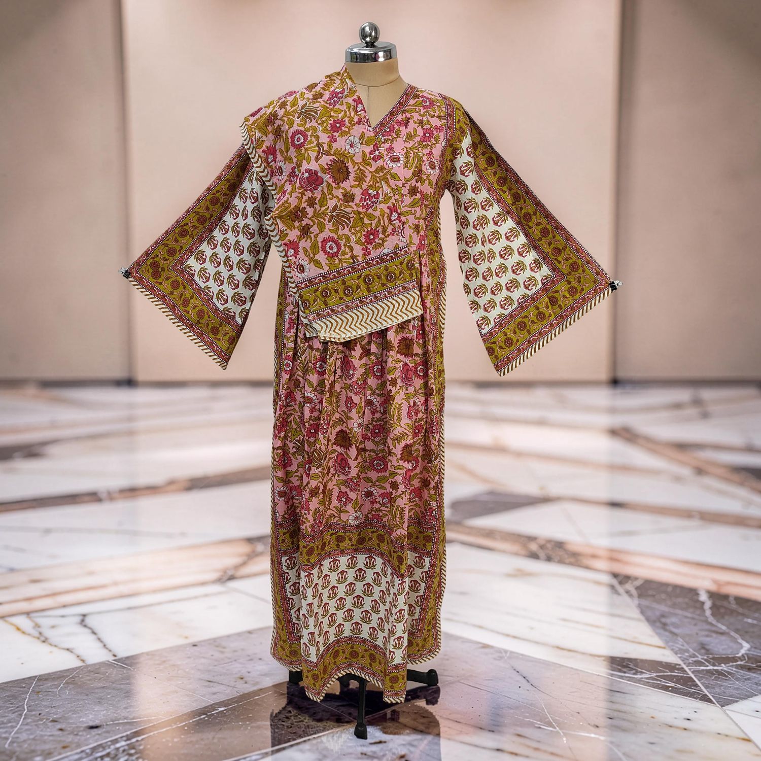 2XL-3XL Cotton Printed Amber Dress 57" Long Jalabiya With Sheila JP