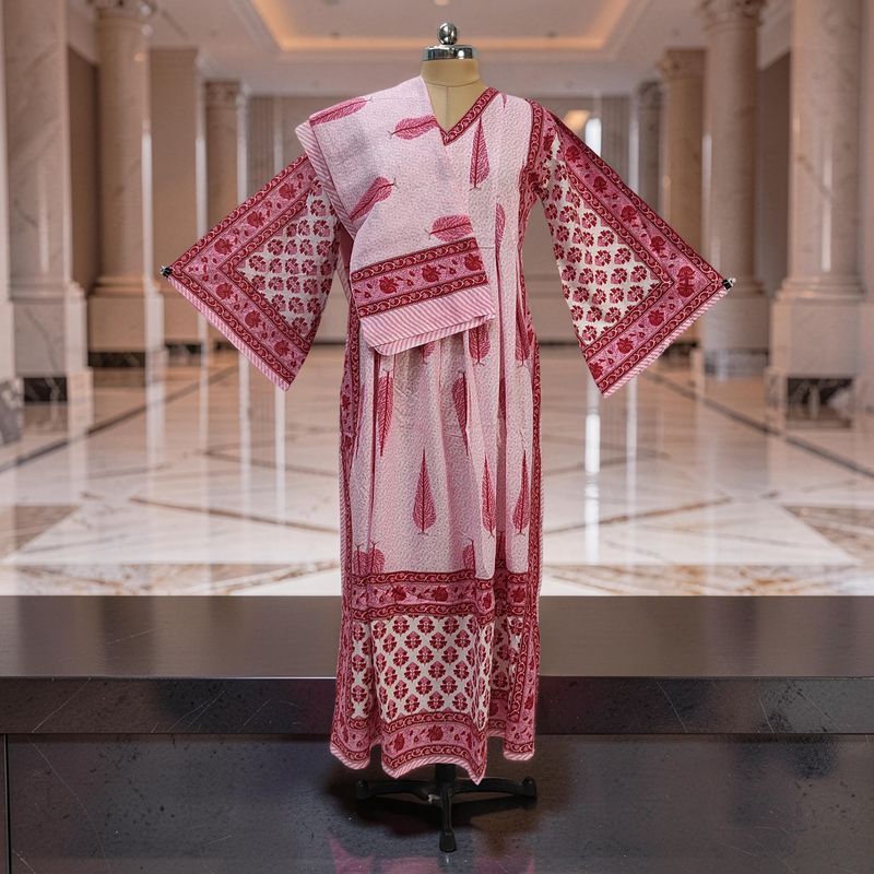 L-XL Cotton Printed Amber Dress 57" Long Jalabiya With Sheila JP