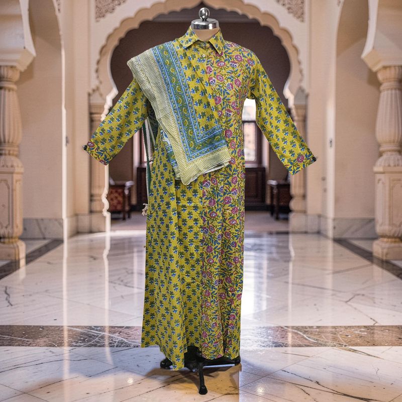 L-XL Singapore Printed Cotton Dress 57" Long Jalabiya With Sheila JP
