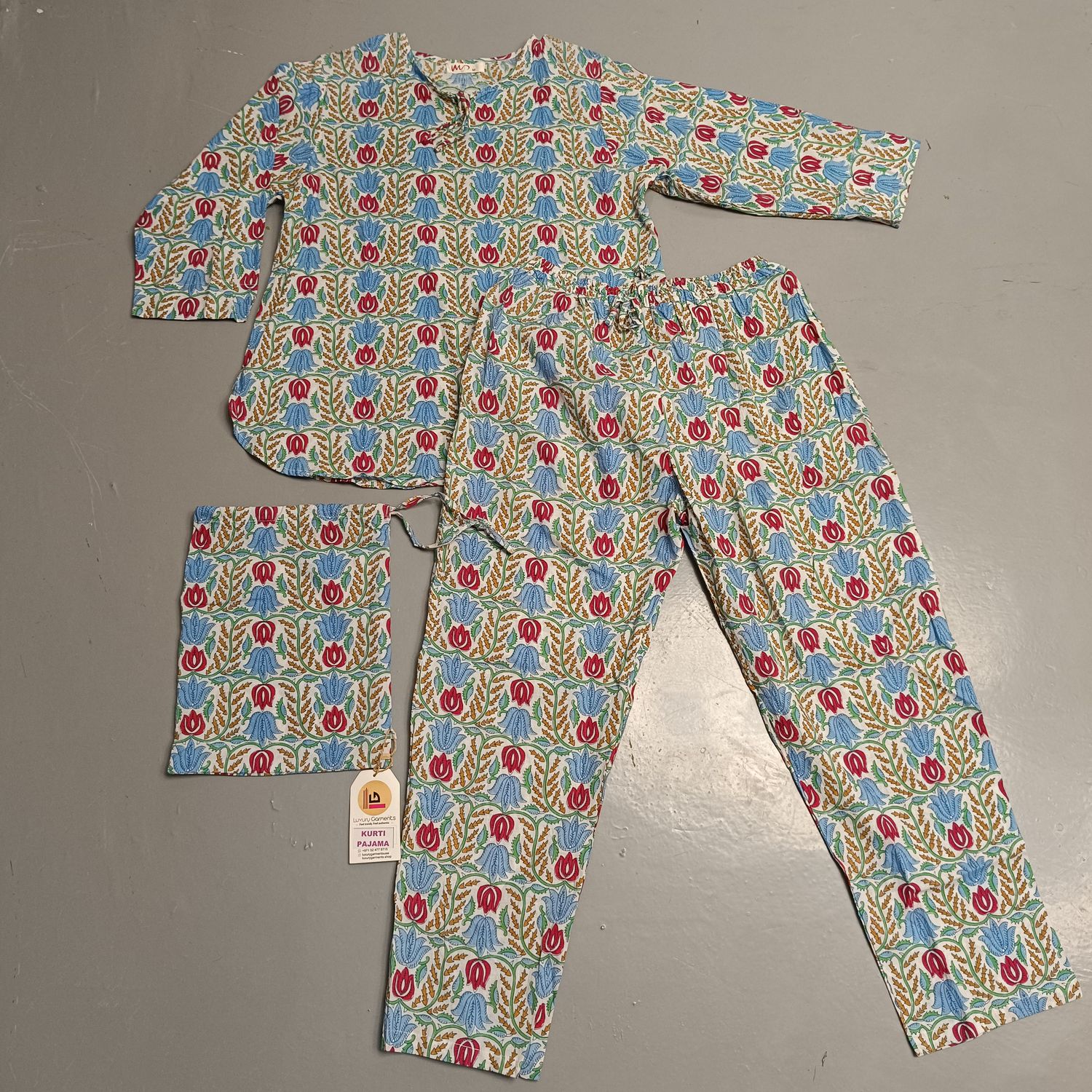 M Full Sleeves Collar Neck Cotton Full Pajamas Set