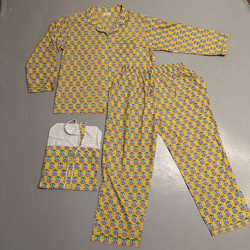 2XL/3XL Cotton Pajamas Set full sleeves