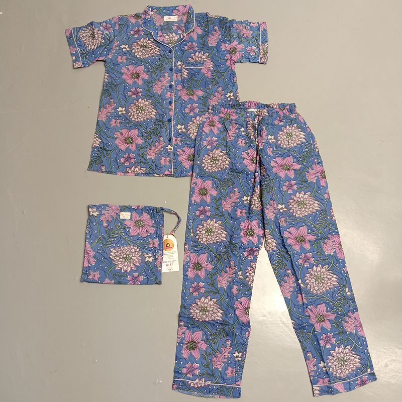 4-5 Year Cotton Half Sleeves Shirt Collar Neck Full Pajama Set