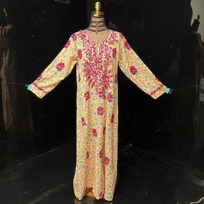 L/XL Fahar Embroidery Printed Cotton Dress 57" Long Jalabiya