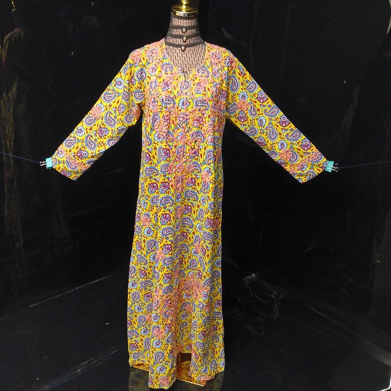 L/XL Fahar Embroidery Printed Cotton Dress 57" Long Jalabiya