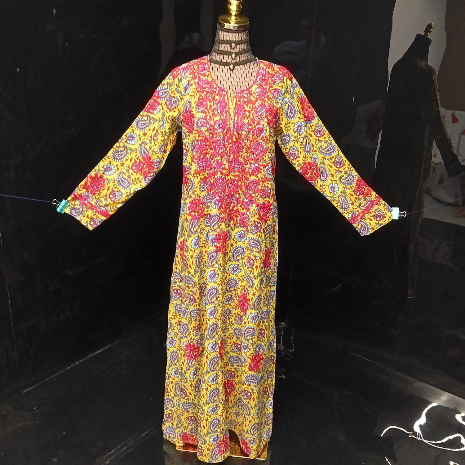 L/XL Fahar Embroidery Printed Cotton Dress 57" Long Jalabiya