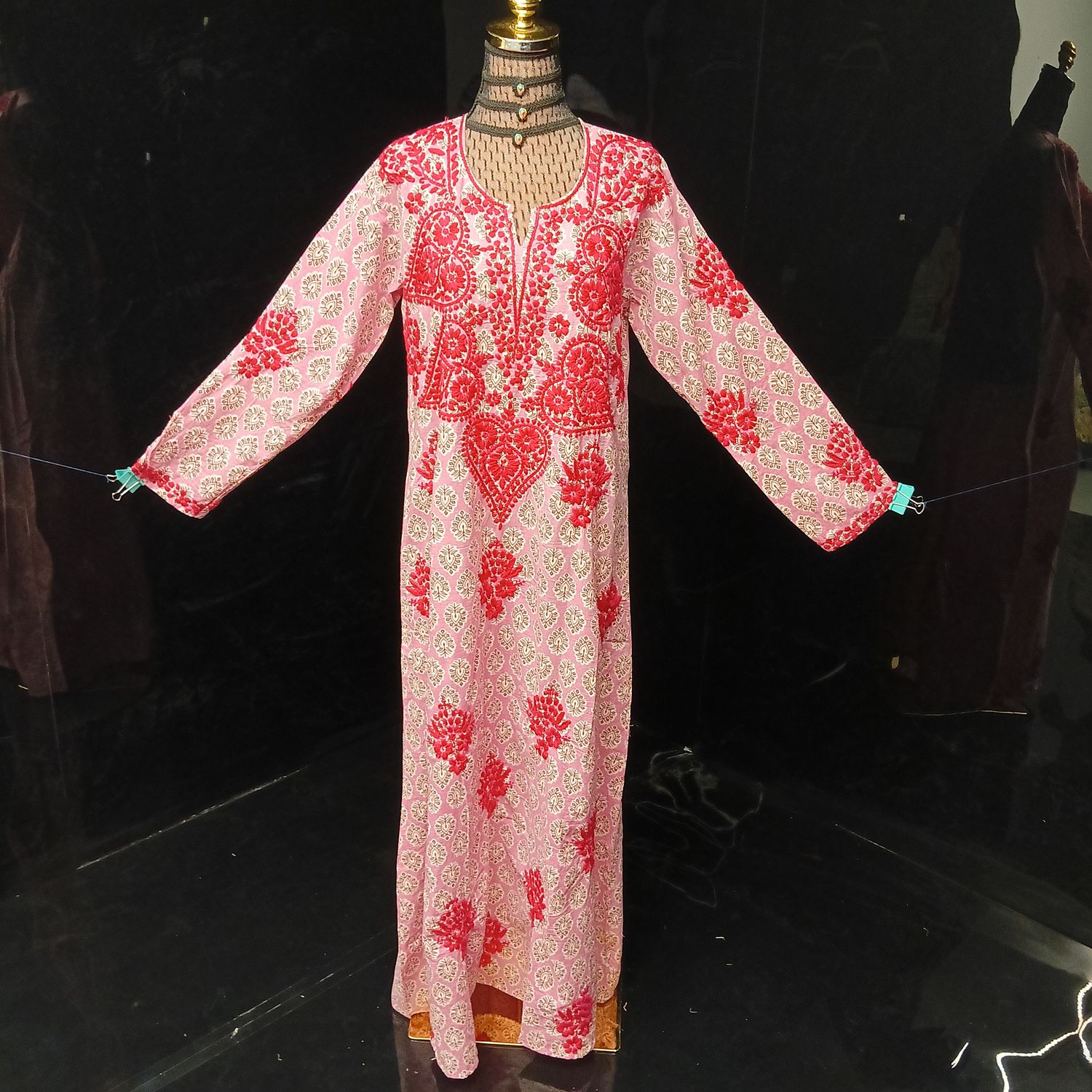 S/M Fahar Embroidery Printed Cotton Dress 57" Long Jalabiya