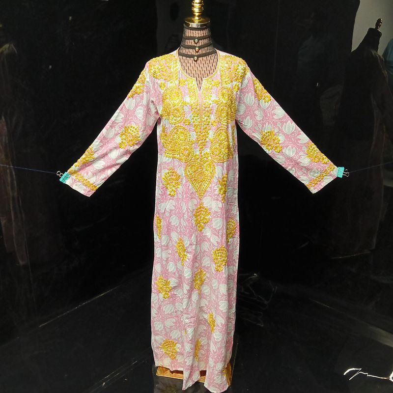 L-XL Fahar Embroidery Printed Cotton Dress 57" Long Jalabiya