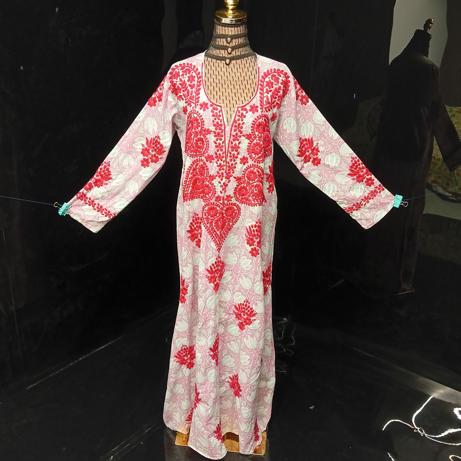 S/M Fahar Embroidery Printed Cotton Dress 57" Long Jalabiya