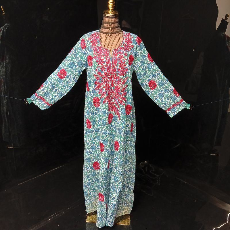 S/M Fahar Embroidery Printed Cotton Dress 57" Long Jalabiya