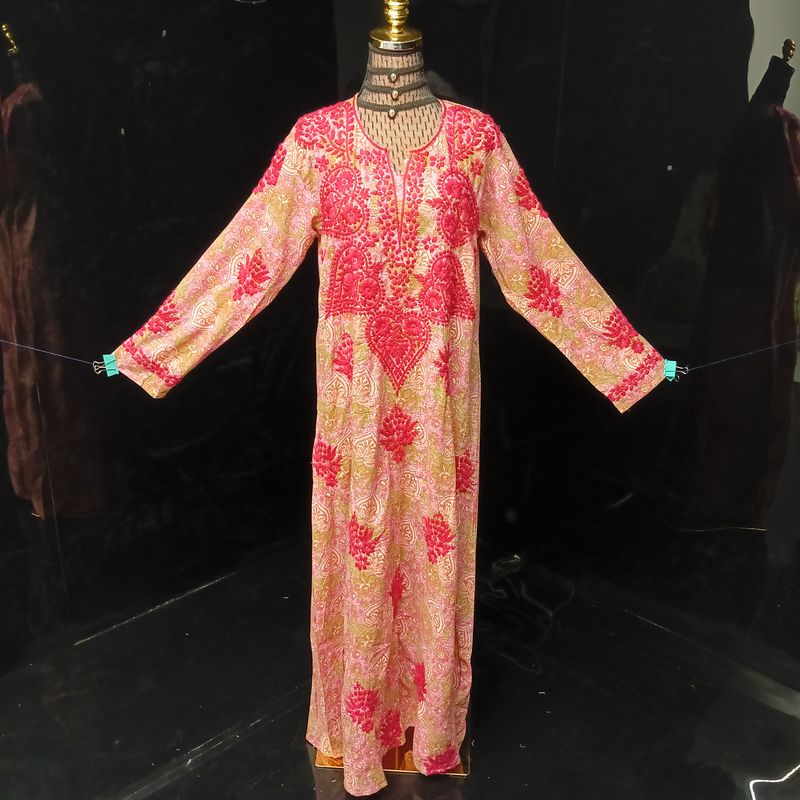 S/M Fahar Embroidery Printed Cotton Dress 57" Long Jalabiya