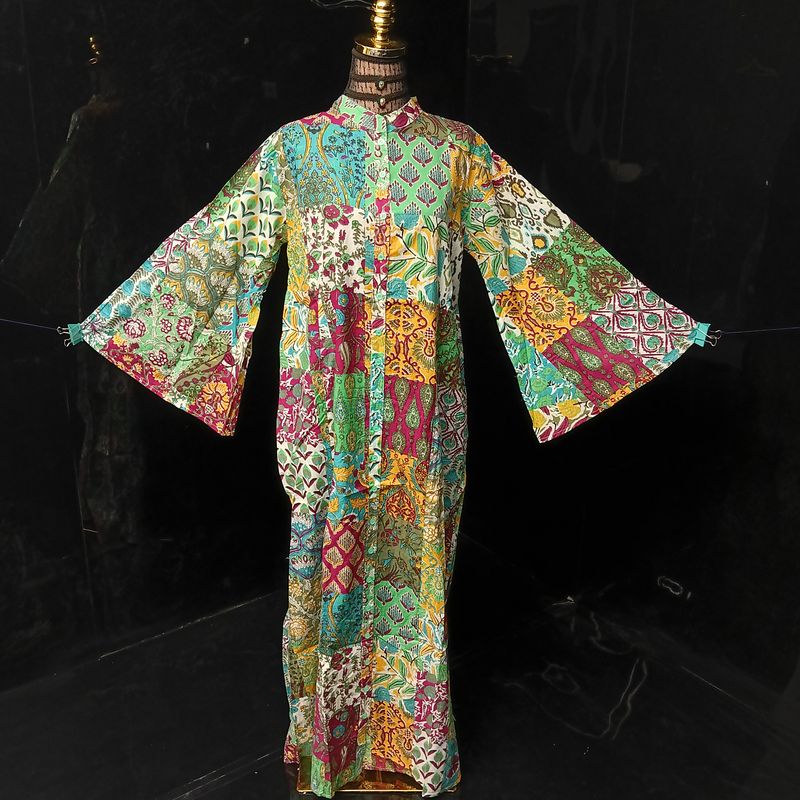 XS-S Darra Multi Printed Cotton Dress 54" Long Jalabiya