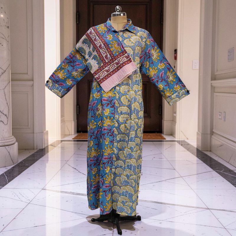 L-XL Singapore Printed Cotton Dress 57" Long Jalabiya With Sheila JP