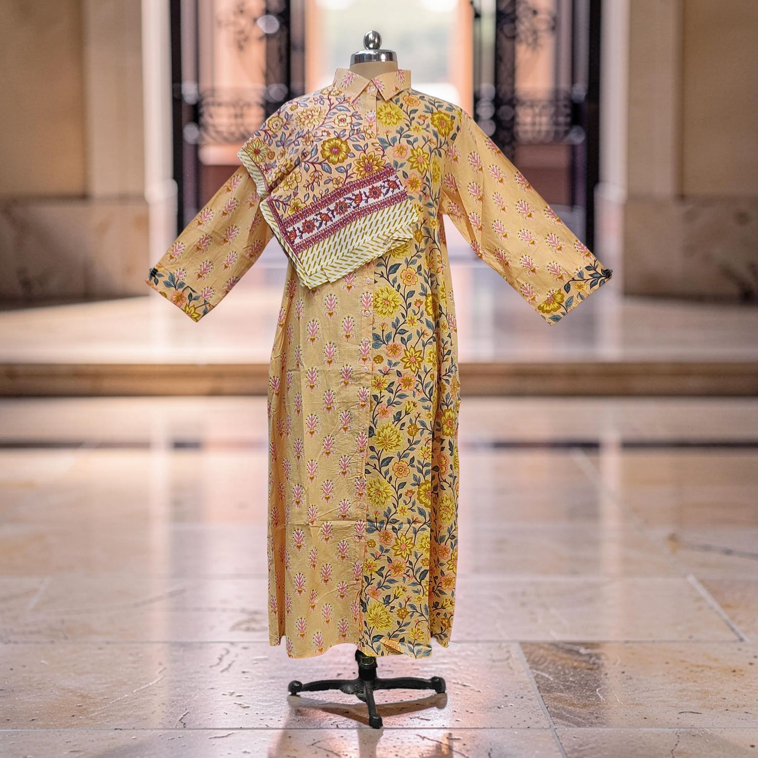 2XL-3XL Singapore Printed Cotton Dress 57" Long Jalabiya With Sheila JP