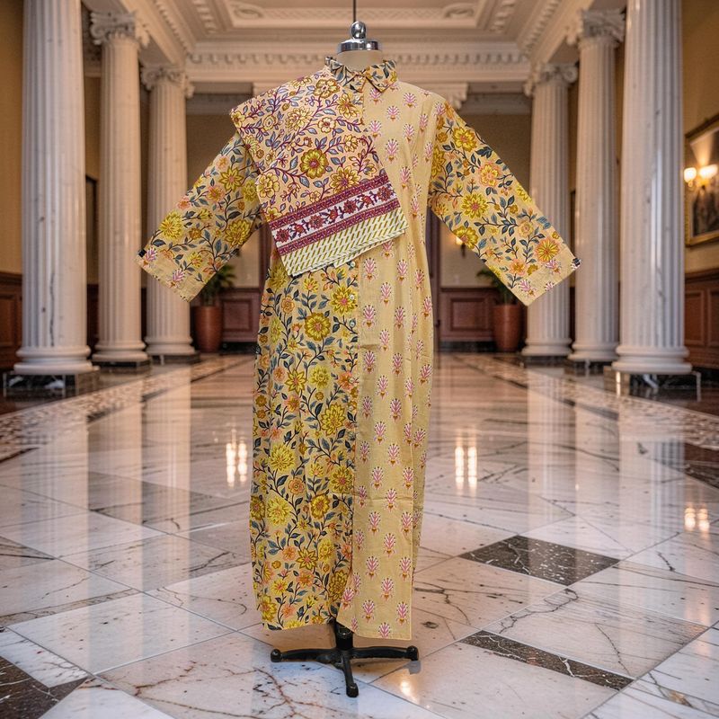 XS-S Singapore Printed Cotton Dress 54" Long Jalabiya With Sheila JP