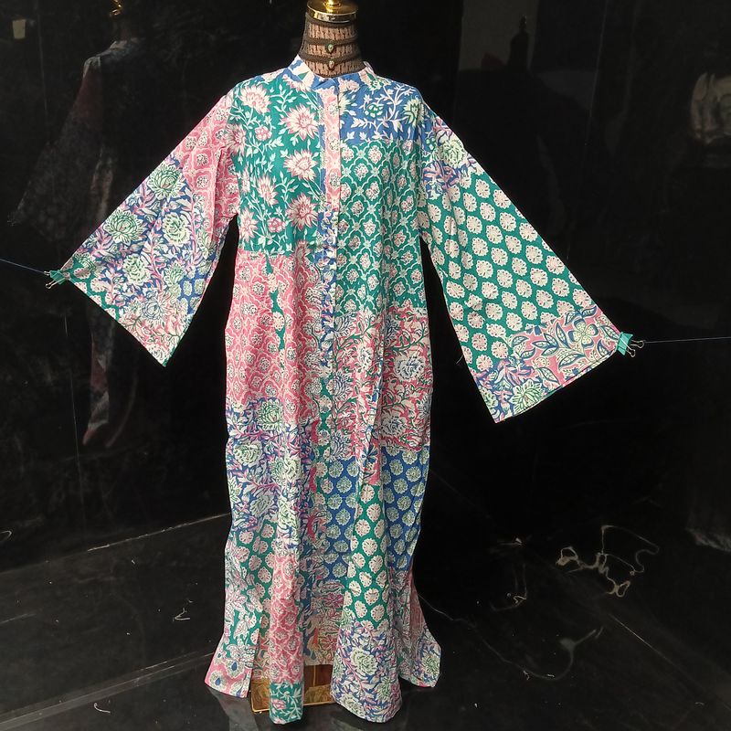 L-XL Darra Multi Printed Cotton Dress 57" Long Jalabiya