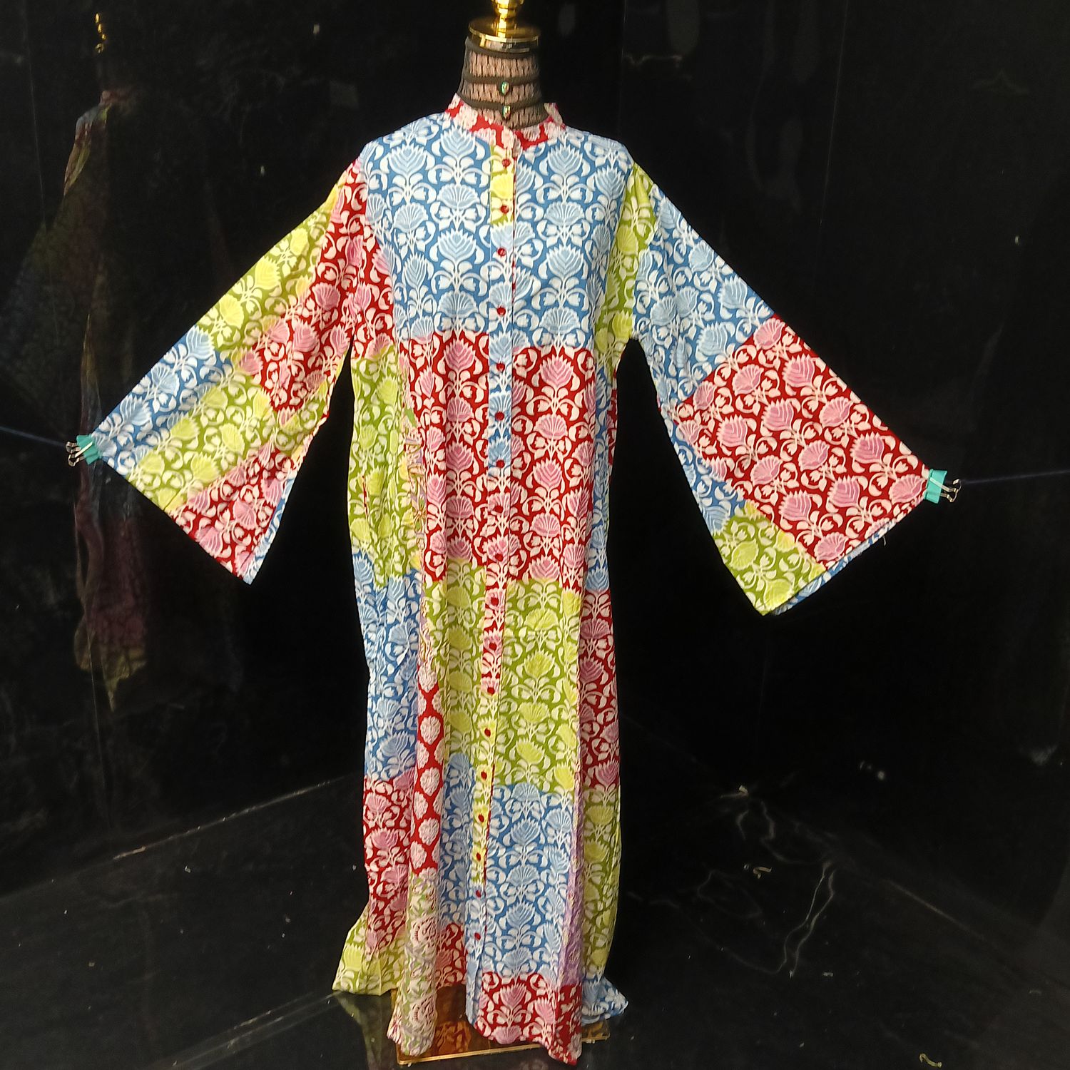 L-XL Darra Multi Printed Cotton Dress 57" Long Jalabiya