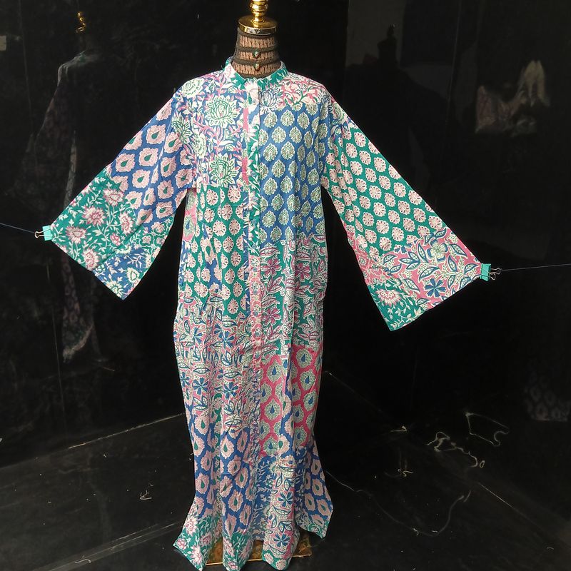 L-XL Darra Multi Printed Cotton Dress 57" Long Jalabiya