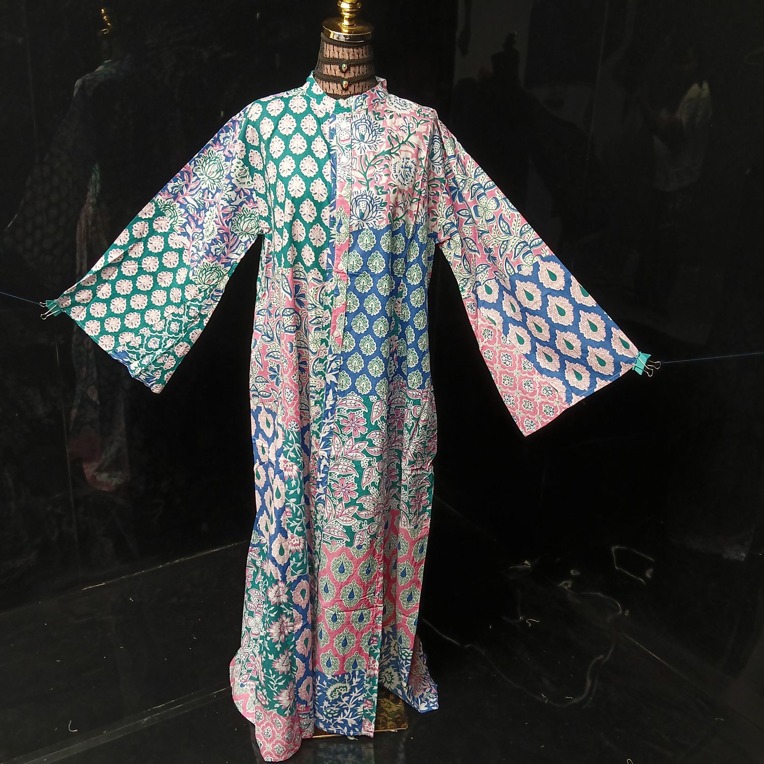 L-XL Darra Multi Printed Cotton Dress 57" Long Jalabiya