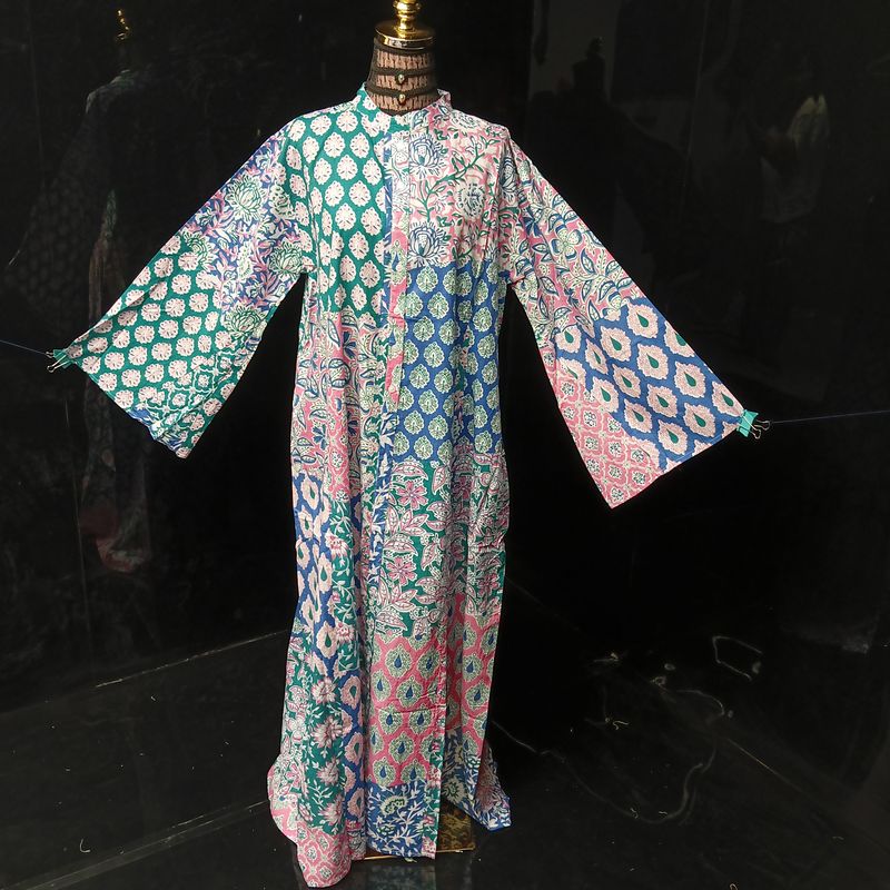 L-XL Darra Multi Printed Cotton Dress 57" Long Jalabiya