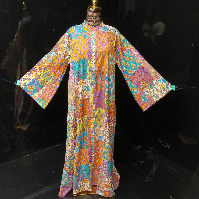 L-XL Darra Multi Printed Cotton Dress 57" Long Jalabiya